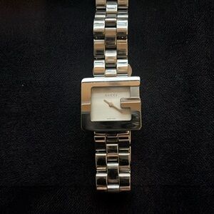 Vintage Gucci, G face square silver women’s watch with new battery.